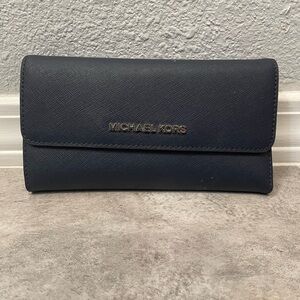 Michael Kors Blue Saffiano Leather Trifold wallet